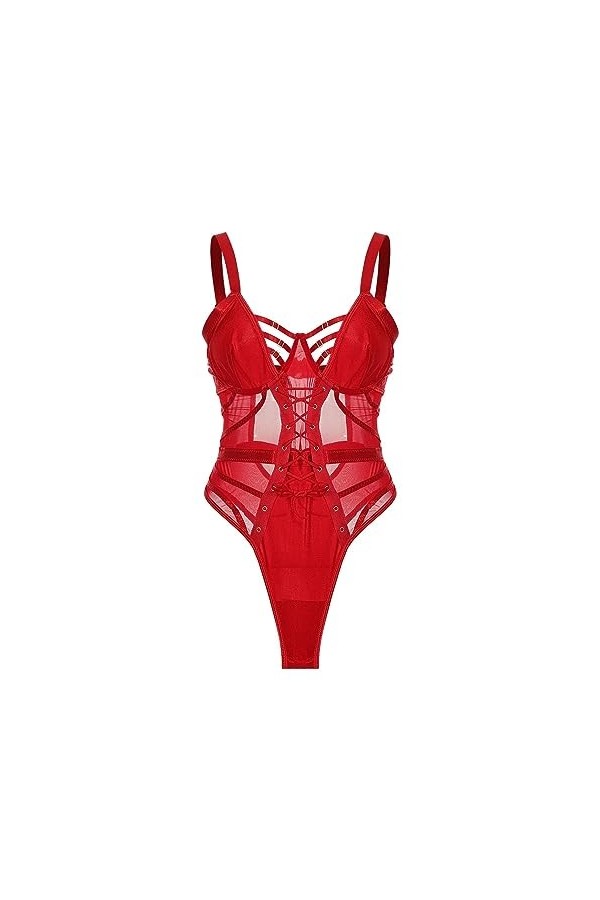 UOWEG Femmes Lingerie Sexy Mesh Sexy Lingerie Combinaison Robe Moulante Sexy Red, M 