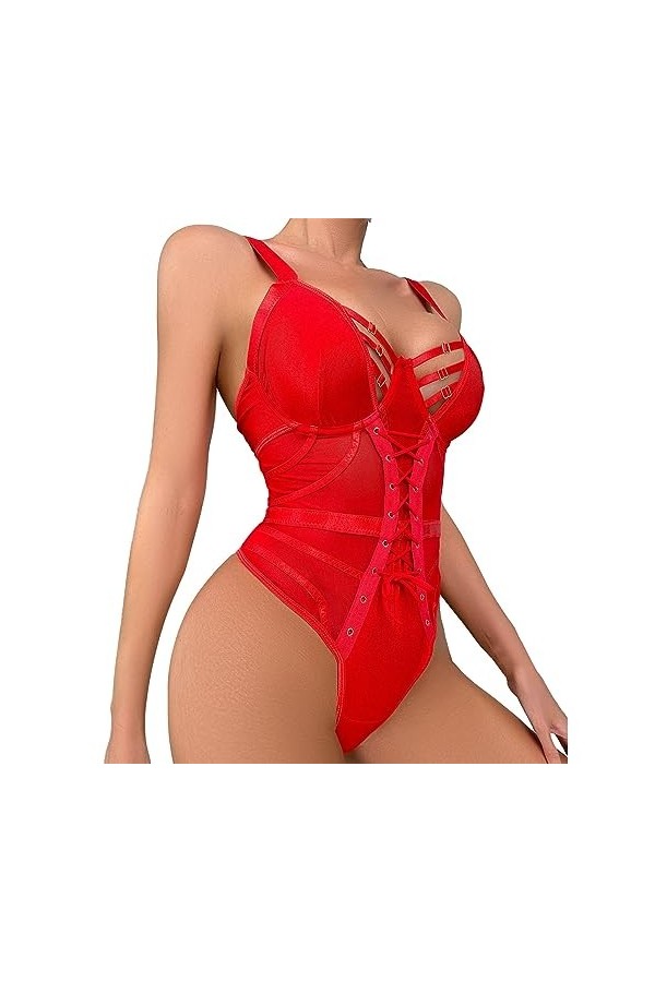 UOWEG Femmes Lingerie Sexy Mesh Sexy Lingerie Combinaison Robe Moulante Sexy Red, S 