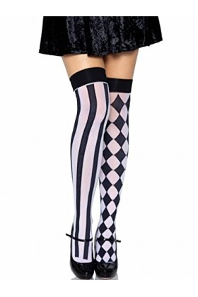 Leg Avenue - Harlequin Thigh Highs, Taille Unique Noir Blanc 