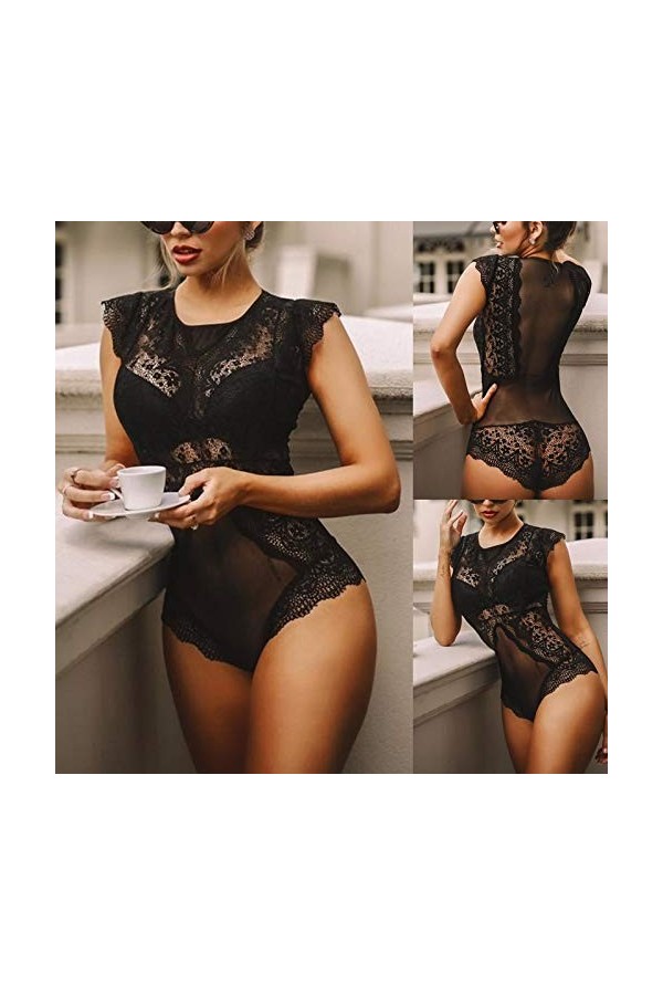 Body sexy pour femme - Grandes tailles - Courbé - Lingerie sexy - Body pour sexe - Nuisette - Lingerie avec trou en dentelle 