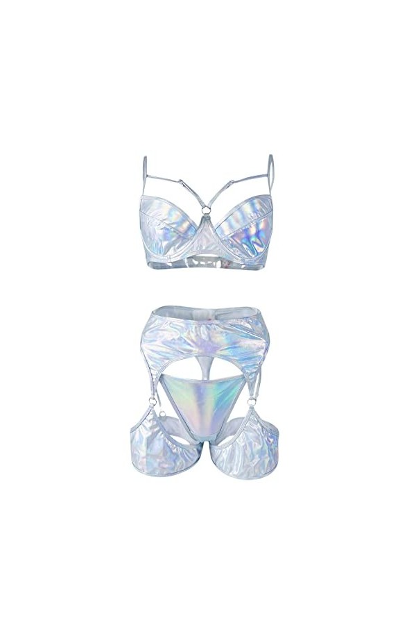 liaddkv Costume de cosplay sexy pour femme - Ensemble de lingerie en dentelle à lanières et culotte - Lingerie - Menottes ar