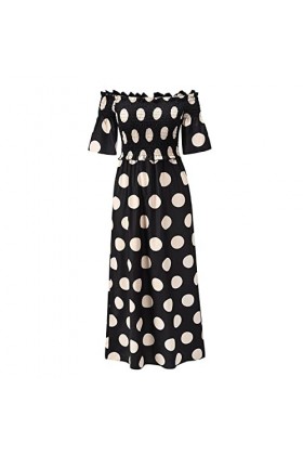 Jiabing Robe Soutien-Gorge Épaule avec Texture Élastique Et Jupe Imprimée À Robe sans Manches Black, S 