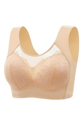 LSEEKA Femme Sexy Spitze Zurück Taste Gestaltung Tasse Verstellbarer Schultergurt Große Größe Bügel-BH & Bustier, beige, M