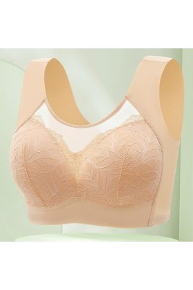 LSEEKA Femme Sexy Spitze Zurück Taste Gestaltung Tasse Verstellbarer Schultergurt Große Größe Bügel-BH & Bustier, beige, M