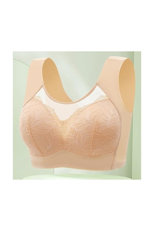 LSEEKA Femme Sexy Spitze Zurück Taste Gestaltung Tasse Verstellbarer Schultergurt Große Größe Bügel-BH & Bustier, beige, M