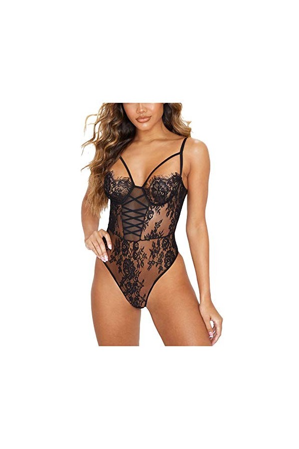See-Through Womens Eyelash Lingerie Body Edge Sexy Sexy Sexy Lingerie Ensemble Black, M 