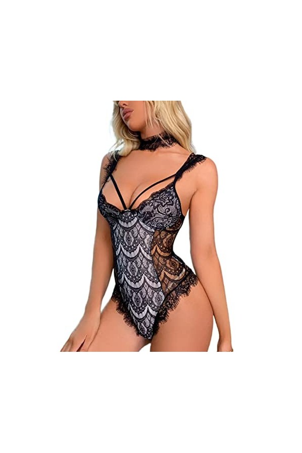 JINZIJINYU Érotique Nuisette Babydolls Sexy Perspective Froncé Dentelle Costume Sexy Japonais Ouvert Fichier Collants Une Piè