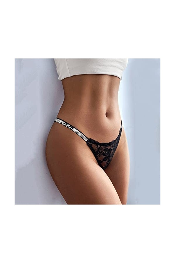 3 PC Femmes Sexy Dentelle Slips évider Culotte Crochet à Lacets Culotte Tongs G String Lingerie sous-vêtements Texte *1-Blac