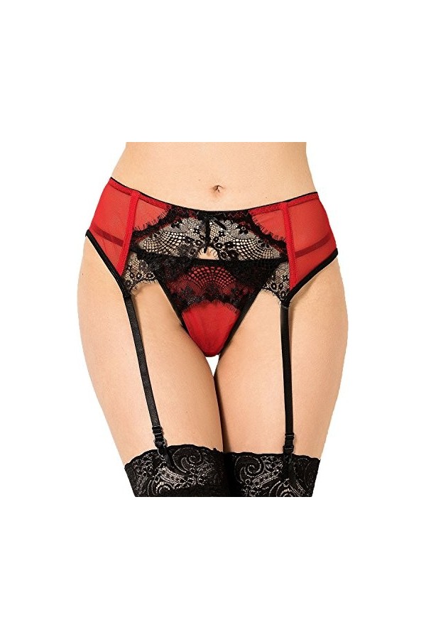 Yummy Bee - Porte-Jarretelles en Dentelle Noir Rouge String Lingerie Grande Taille 36-48 Rouge, 40 