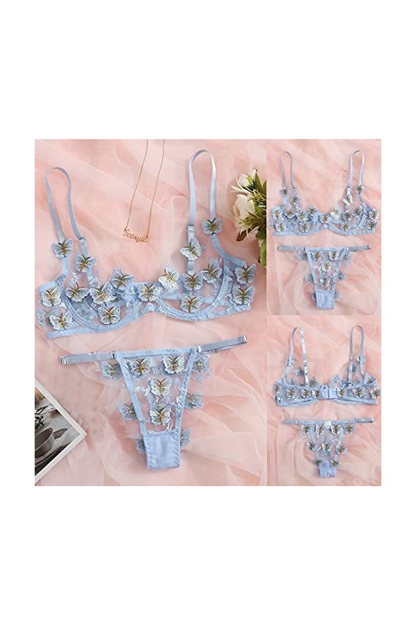 ZHIYU Costumes Corps, Polyester Brodé Salon- Sexy Mesh Lingerie Femme, bleu, L