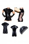 Gefomuofe Combinaison en cuir verni pour homme - Aspect cuir - Maillot de lutteur - Chemise en cuir verni - Combinaison - Com