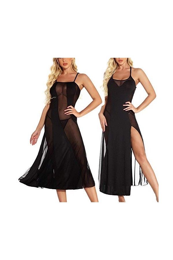 PANPANY Sexy Femmes Splice Soutien-Gorge sans Fil Lingerie Dos Pyjama Chemise De Nuit Noir S-6XL Lingerie Vintage Black, XXX