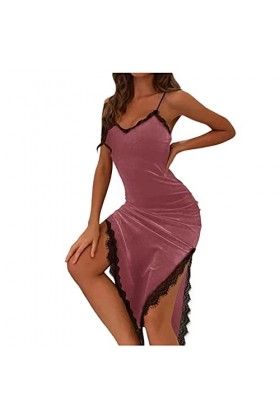 PANPANY Velours vêtements de Nuit Femmes Sexy Sangle Chemise de Nuit Mini sous-vêtements Bretelles Robe intimes Lingerie Ense