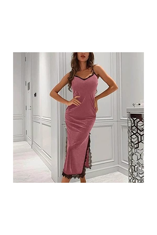 PANPANY Velours vêtements de Nuit Femmes Sexy Sangle Chemise de Nuit Mini sous-vêtements Bretelles Robe intimes Lingerie Ense