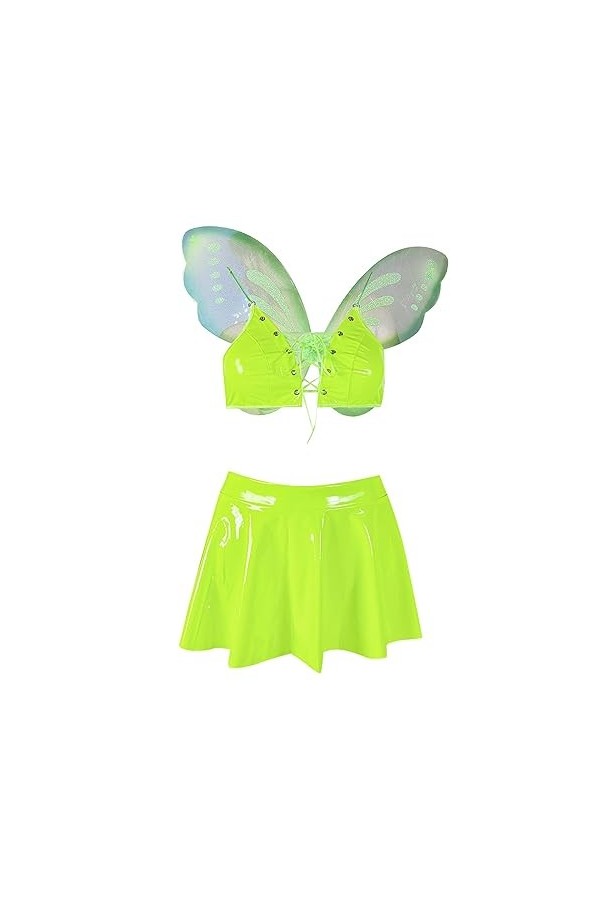 Lingerie rembourrée en maille tendance avec bretelles transparentes et lingerie sexy fluo sexy, vert, L