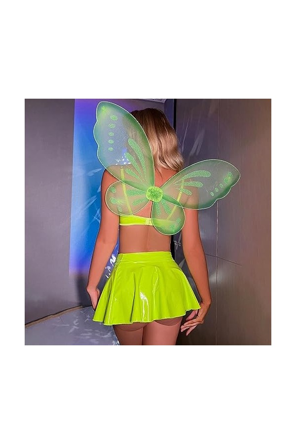 Lingerie rembourrée en maille tendance avec bretelles transparentes et lingerie sexy fluo sexy, vert, L