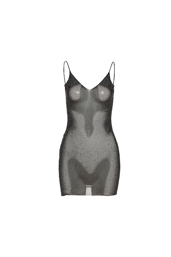 Tenue Mode Couleur Unie pour Femmes Sexy Deep V Neck Slim Fit Robe Dos pour Les Femmes Lingerie Sexy Coquine Ouverte Black, 