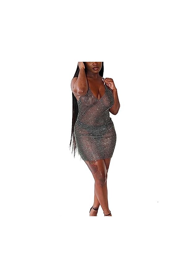 Tenue Mode Couleur Unie pour Femmes Sexy Deep V Neck Slim Fit Robe Dos pour Les Femmes Lingerie Sexy Coquine Ouverte Black, 