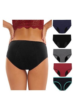 Lomhmn Lot de 1/2/3/4/5 Culottes de Fuite menstruelle pour Femme Coupe Confortable Couleur Unie Culotte Courte Taille Basse C