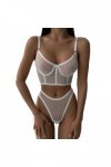 DUHGBNE Ensemble de lingerie sexy à armatures avec bretelles push-up mignonnes et tissu en maille brodée - Culotte transparen