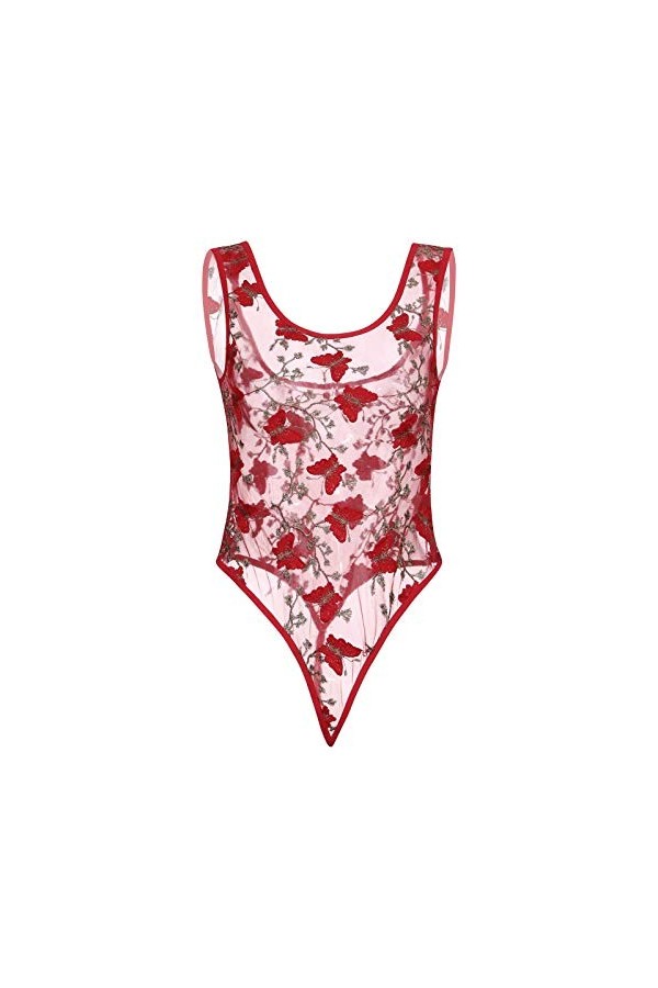 JumpAnzüge Tedy Dentelle Broderie Body Combinaison Sous-vêtements sans bretelles Pyjamas Sous-vêtements Femmes Sexy, rouge, M