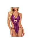 JINZIJINYU Lingerie Sexy Femme Coquine Hot Collants Perspective Sexy Pyjama Dentelle Sous Vêtements Body Fourche Haute Violet