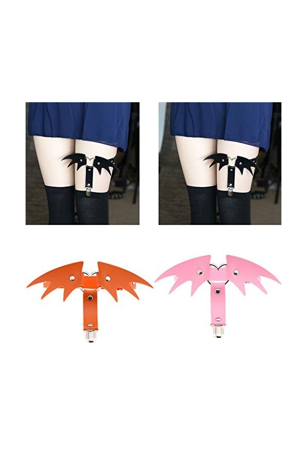 MFJFHK Porte-Jarretelles en Faux Cuir pour Femmes, Punk, cœur en métal, Ailes de Chauve-Souris dhalloween, Cuisse
