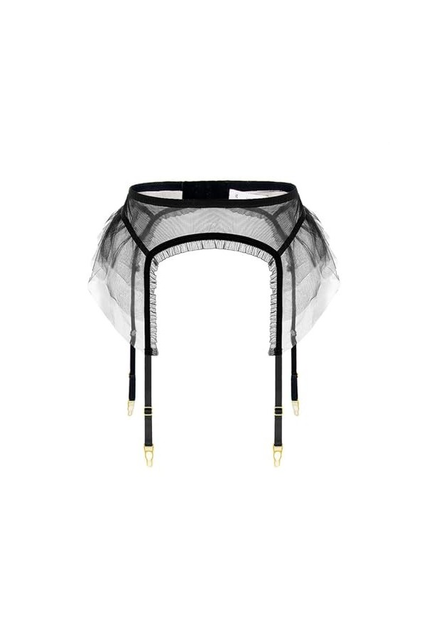 CHOUBAGUAI Porte-Jarretelles Sexy en Maille Super Menthe Bord rétro Transparent Porte-Jarretelles Clip-Noir-S