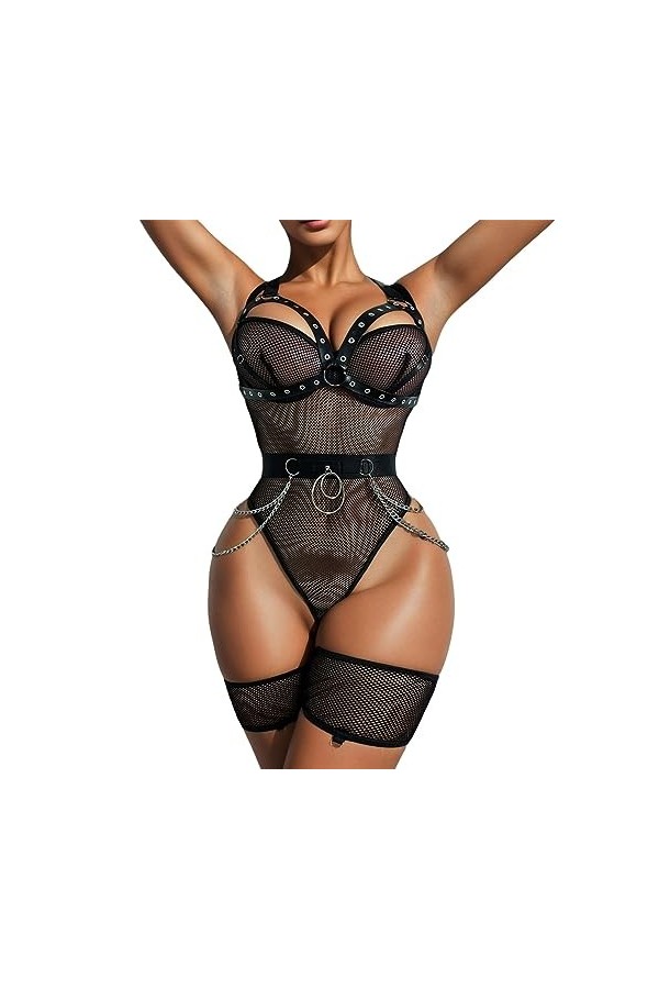 liaddkv Ensemble de lingerie sexy en dentelle pour femme Noir, Noir , S