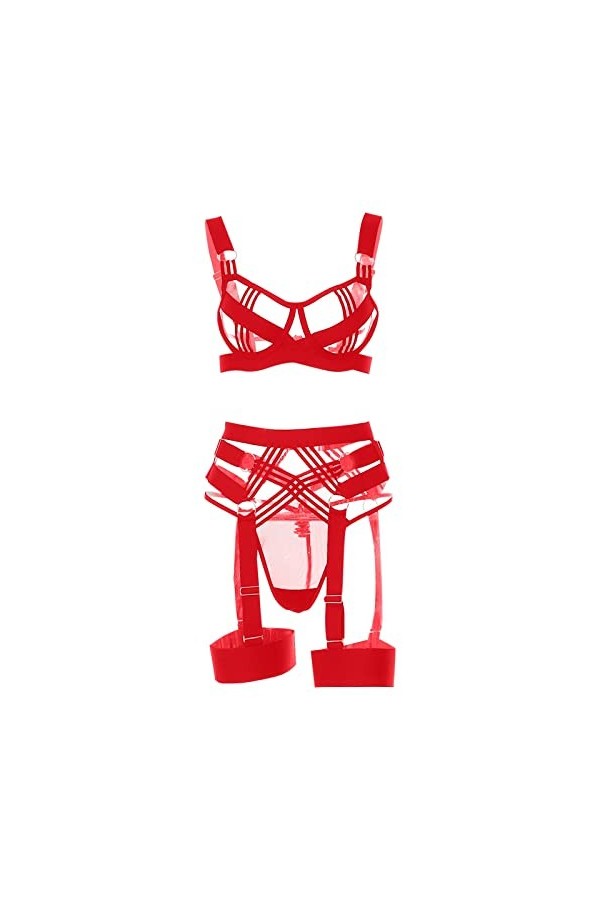 liaddkv Lingerie sexy et amusante avec col creux pour femme, rouge, S