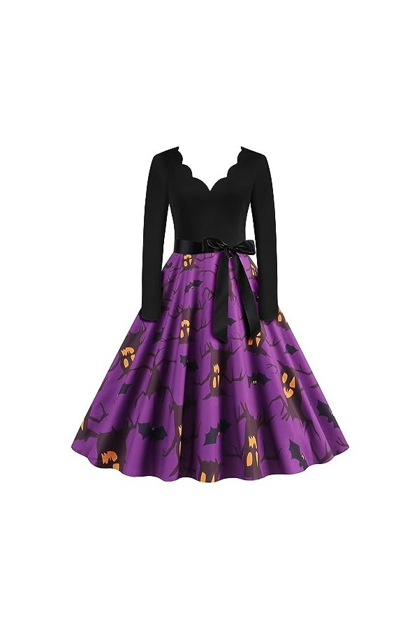 Robe De Jour Été Citrouille Fleur col en V Manches Longues Impression Sexy Grande Robe trapèze Robe Hiver Rouge Et Blanc Pur