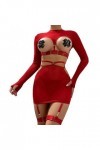 liaddkv Ensemble de lingerie sexy en dentelle creuse pour femme avec anneaux de jambe, rouge, XL