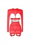 liaddkv Ensemble de lingerie sexy en dentelle creuse pour femme avec anneaux de jambe, rouge, XL