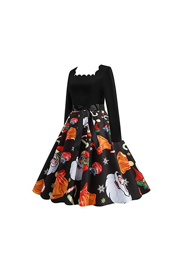 Robe de Noël pour femme - Imprimé Hepburn - Vintage - Grande taille - Manches longues - Col carré - Mini robe décontractée - 