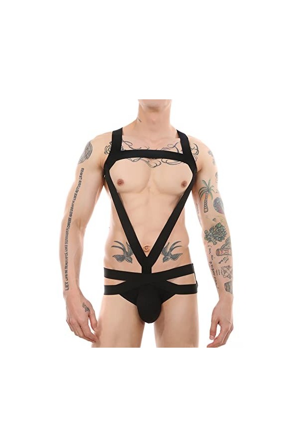 Costumes Sexy Homme Fesse Sexy pour Hommes exposant Double String Coton Bondage String sous-vêtements serrés Black, L 
