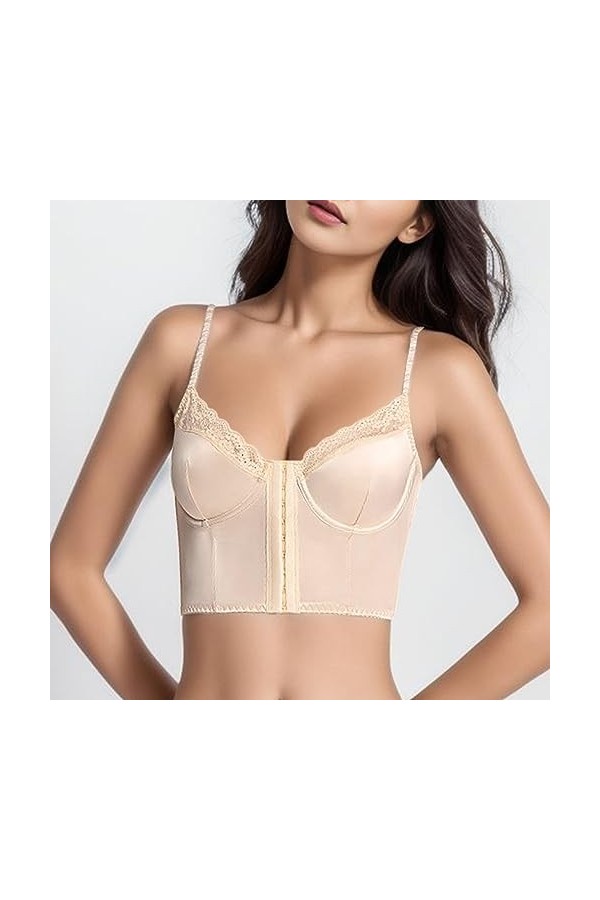 Brassière Femme Sexy Soutien-Gorge Style Gilet à Fermeture Avant pour Mettre en Valeur Le Dos avec Baleines pour Un Soutien O