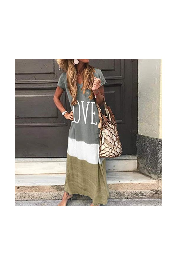 Jupe en Cuir Rouge Maxi Dress Block Daily Women V Tie-TEED Neck Sleeve Taille Robe pour Femmes Robe De Poupée Chère Grey, S 