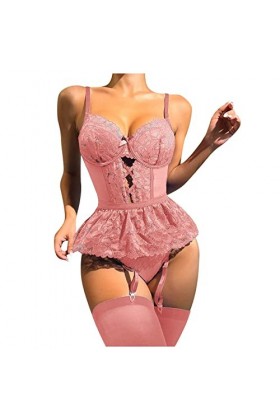 Lingerie Sexy Femme Body et Combinaison Ensemble de Lingerie pour Femme Bralette en Dentelle et Ensemble de Culotte Lingerie 