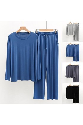 Mymyguoe Pyjama 2 pièces et manches longues en coton peigné doux à manches longues pour homme, b noir, L