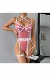 2023 New y*2k Style Lingerie Combinaison moulante en maille élastique pour femme Voir à travers le cou Halter Couleur contras