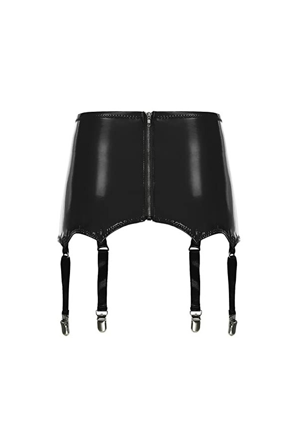 Alvivi Jupe Porte-Jarretelles Erotique Similicuir Métal Femme Lingerie Jarretières 4 Sangles Élastique Harnais Lingerie pour 