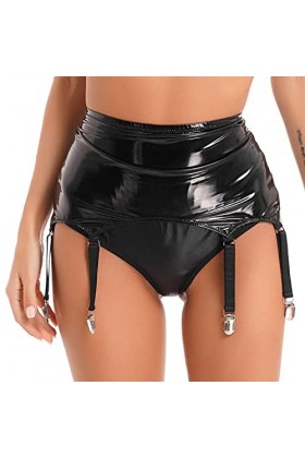 Freebily Porte-Jarretelles Femme Mini Jupe Jarretière Simili Cuir Verni Bas Jupe Crayon Soirée Bal Disco Club Micro Jupe Hanc