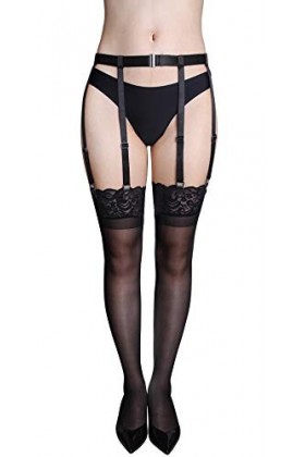 GARGALA Ceinture jarretière pour Femme Simplicity Chaussettes Sexy avec 6 Clips en métal - Noir - Taille Unique