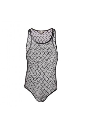 Gefomuofe Combinaison en résille de pêche pour homme - Combinaison - Débardeur - Haut avec culotte ouverte - Culotte érotique