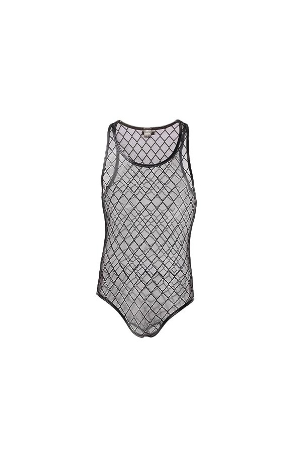 Gefomuofe Combinaison en résille de pêche pour homme - Combinaison - Débardeur - Haut avec culotte ouverte - Culotte érotique