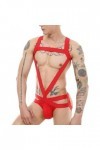 WSZJLN Hommes élastique Harnais Sexy Justaucorps sous-vêtements Body Sangle String Dos Nu Costume Une pièce-Rouge-XL