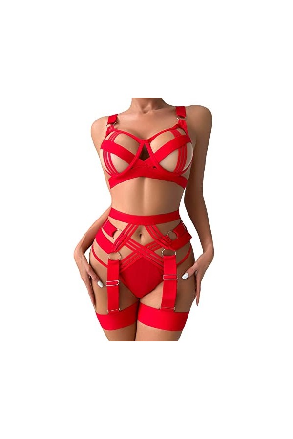 liaddkv Lingerie sexy et amusante avec col creux pour femme, rouge, M
