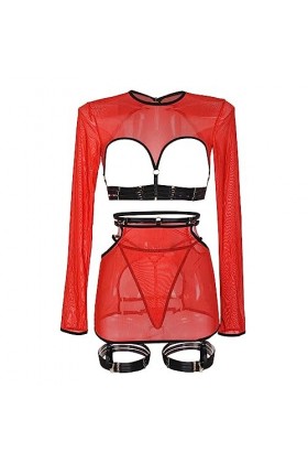 pour Lingerie pièces de Lingerie Amusante pour Femmes, Haut à Manches Longues personnalisé en Dentelle Creuse Sexy avec Annea