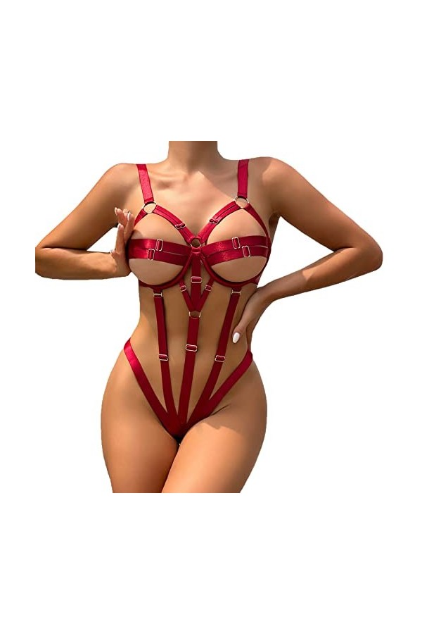 Ensemble de Lingerie Exotique à Bretelles Ensemble Soutien Gorge en Satin et Dentelle Combinaison Chemises de Nuit Sleepwear 