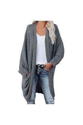 Cardigan à manches longues pour femme - Léger et décontracté - Solide - Cardigan à manches longues - Léger - Pour lété, gris